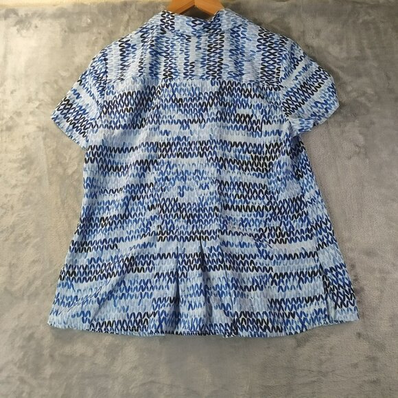 Dana Buchman Blue & Black Abstract Short Sleeve Button-Up Blouse S 100% Polyeste - Picture 2 of 10